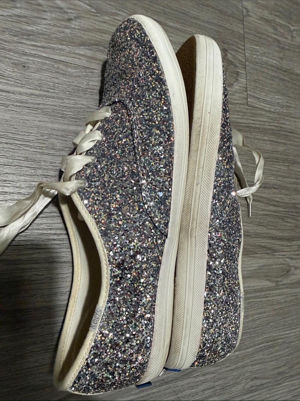 Keds X Kate Spade Sneaker Womens 10 Silver Champion Glitter Low Lace Up - Picture 8 of 16